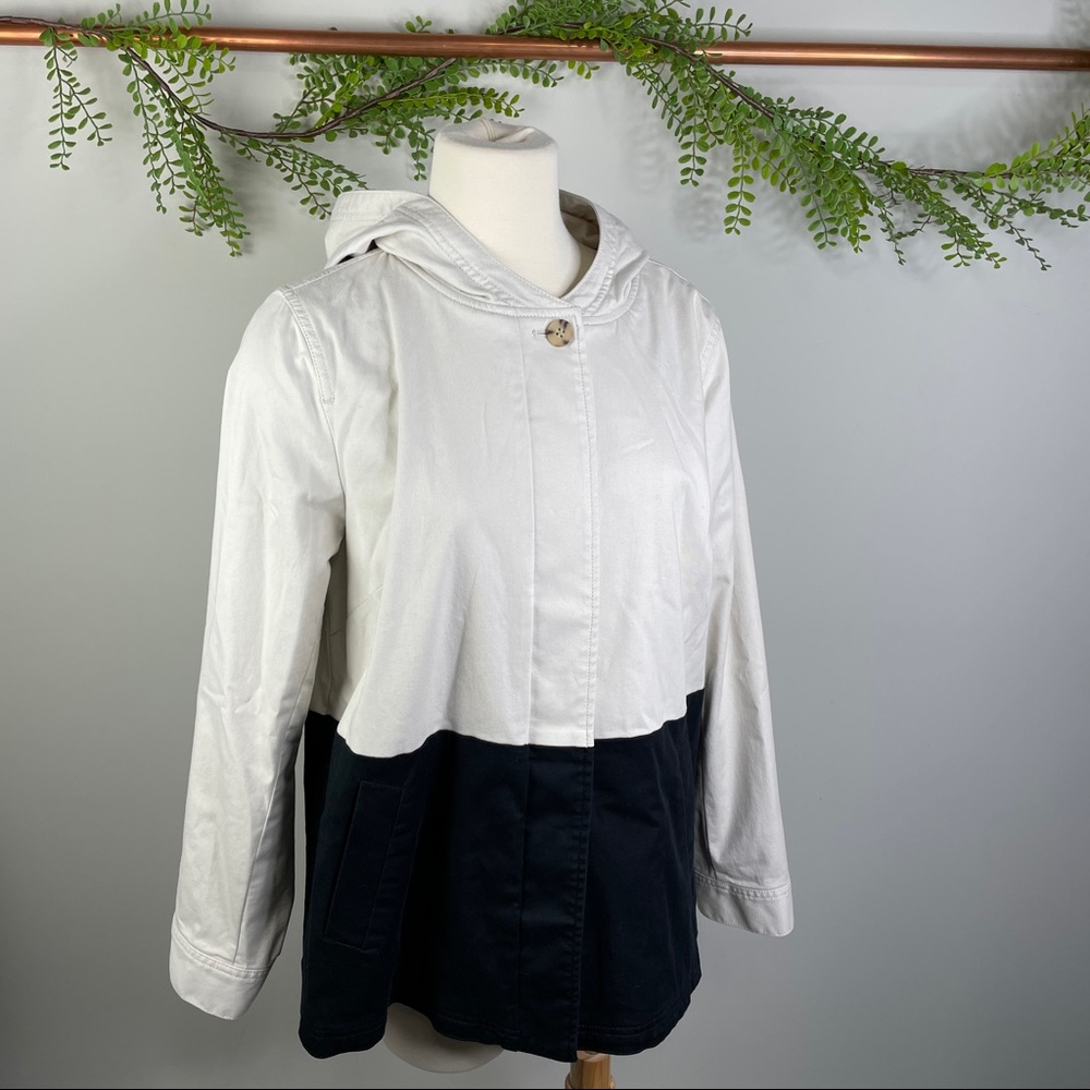 J.Jill trench / utility jacket with hood - cream and black  - MED